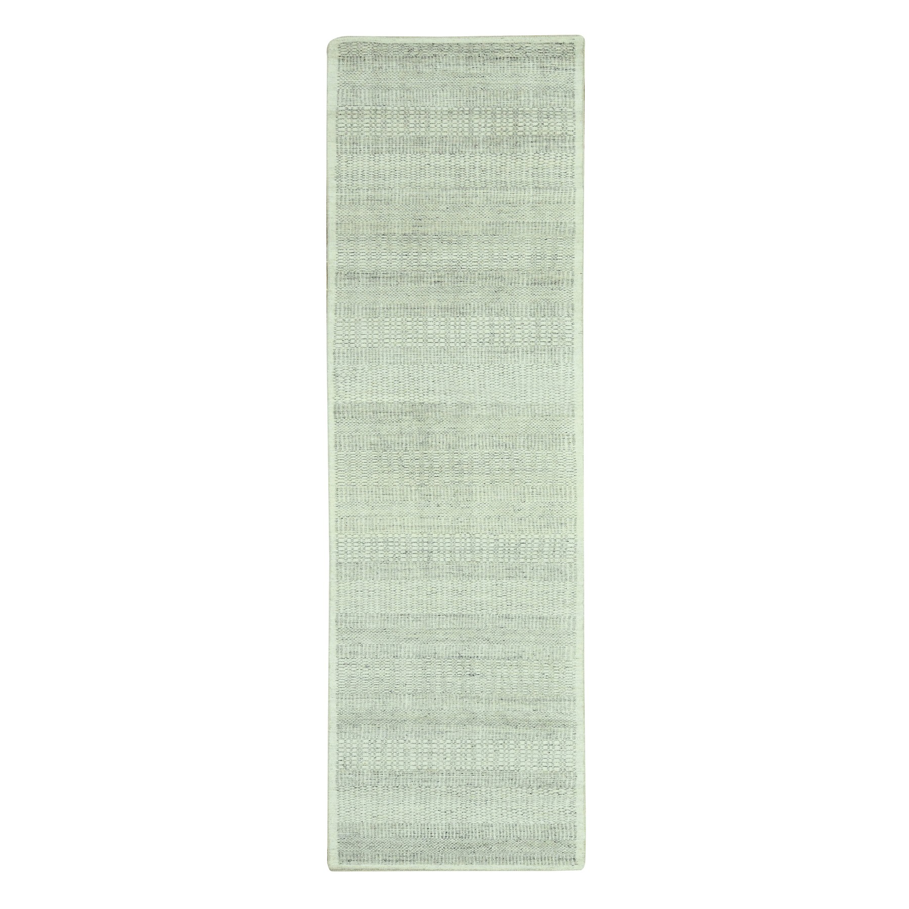 Misty Gray, Oxidized and Distressed Grass Design with Exposed Warps, 100% Wool, Hand Knotted, Runner, Oriental Rug
